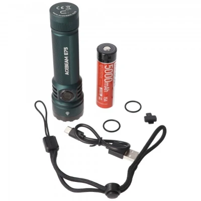 Afbeelding van AceBeam E75 Quad Core LED zaklamp blauw, 5.000K, tot 3000 lumen helderheid, inclusief 21700 5000mAh Li Ion batterij