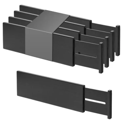 Afbeelding van Utoplike 4 &quot;Hoge Bamboe Ladeverdeler, Ajustbale Lade Organizer Keuken, Kastijdelheid Uitbreidbare Zwarte Separator voor Kleding (4 stuks)
