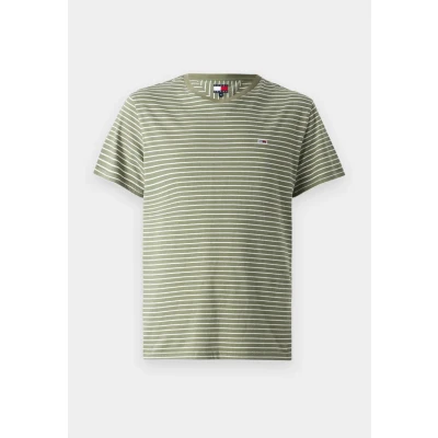 Afbeelding van Tommy Jeans Stripe TEE Tshirt print, Heren, Maat: 44, Aruba green/ecru