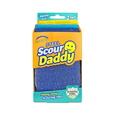 Afbeelding van Scrub Daddy Steel Scour Pads Stainless Scouring for Dishes, Pots, Pans and Grill, Scrubbers Kitchen Bathroom, Soft in Warm Water, Firm Cold 2ct