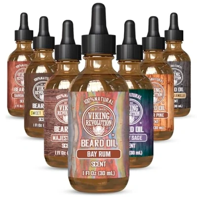 Afbeelding van Viking Revolution Bay Rum Beard Oil for Men Natural Mens with Argan and Jojoba Softener, Strengthens Moisturizes Conditioner (Bay Rum, 1 Pack)