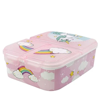 Afbeelding van Unicorn Regenboog Multi broodtrommel 3 vakjes 18x13 cm brooddoos