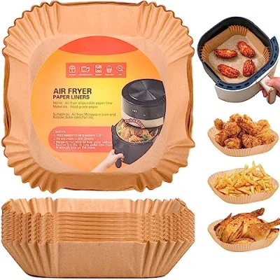 Afbeelding van Bakpapier voor heteluchtfriteuse, 100 stuks, wegwerpschalen schoon koken, geschikt de meeste merken, gezond en milieuvriendelijk materiaal (20 cm)