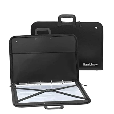 Afbeelding van Liquidraw A3 Art Portfolio Case met 10 Mouwen Schouderriem Ring Binder Waterbestendig Tas, Zwart, Modern design