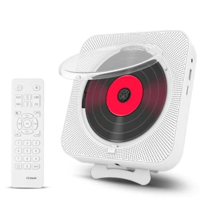 Afbeelding van CD speler met Bluetooth aan de muur te monteren muziekspeler Home Audio Boombox LCD scherm en stofkap, ingebouwde HiFi luidsprekers afstandsbediening FM radio MP3