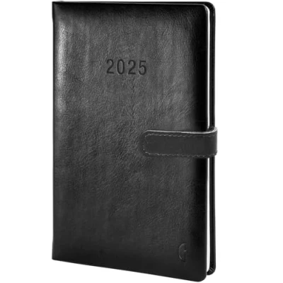 Afbeelding van Chronoplan 50805 agenda 2025, A5, 140 x 215 mm, hardcover van hoogwaardig imitatieleer, weekplanner, 1 week op 2 pagina&#039;s, met magneetsluiting, pennenhouder, zwart