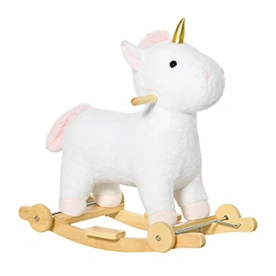 Afbeelding van HOMCOM Schommelpaard 2 in1 schommeldier babyschommel speelgoed kinderen tonen wielen wit 330 142