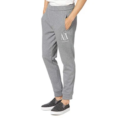 Afbeelding van Armani Exchange heren Slim fit cropped joggingbroek met logoborduring in de kleur Grijs, maat: M