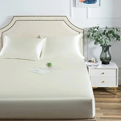 Afbeelding van Damier Satijnen hoeslaken, 160 x 200 cm, wit, zijdeglans, luxe geschikt voor matrassen tot 25 cm hoog