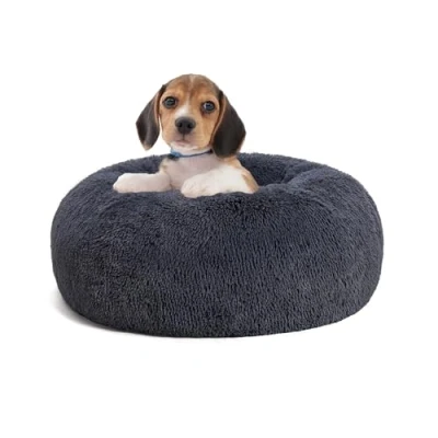Afbeelding van HMTOPE Orthopedisch hondenbed, rond, hondenkussen, hondensofa, kattenbed, donut, knuffelige hondenmand, wasbaar, diameter 60 cm, donkergrijs
