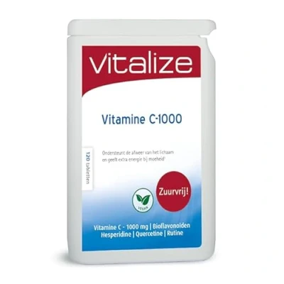 Afbeelding van Vitalize Vitamine C 1000 mg Zuurvrij 120 tabletten Draagt bij aan het behoud van een goede / sterke weerstand Helpt futloosheid, moeheid en vermoeidheid