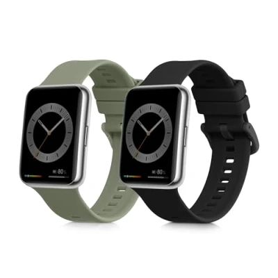 Afbeelding van kwmobile 2x armband geschikt voor Huawei Watch Fit 2 Bandjes fitnesstracker in zwart / pastelgroen