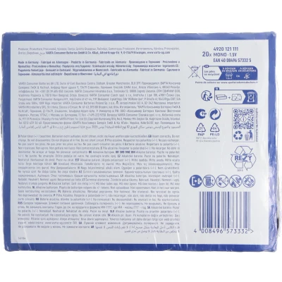 Afbeelding van Varta High Energy Mono / LR20 1,5 volt batterij 1 stuk losse goederen, NIEUWE Longlife kan tot