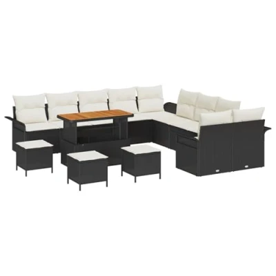 Afbeelding van vidaXL 14 delige Tuin Sofa Set met Kussens Zwart Poly Rattan Acacia