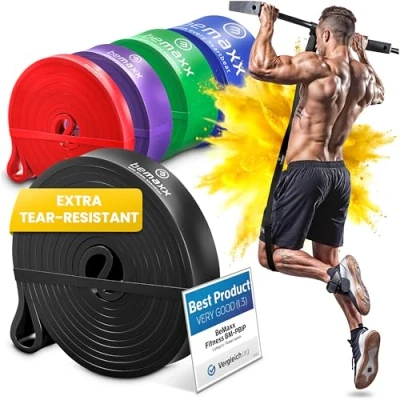 Afbeelding van Pull Up Weerstandsband Elastiek band Fitness + Trainingsgids Latex Optrek Powerband Omhoog trekken Optrekhulp Optrekband Gymnastiekband Loop Stretching Assistance Bands Trainingsband Sportband