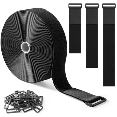 Afbeelding van Trilancer 5 cm x 10 m Stevige Uitvoering Bevestigingsriemen met 30 Gespen Verstelbaar, Op Maat Te Knippen, Herbruikbare Straps voor het Beveiligen van Kabels, Slangen, Buizen en Meer.