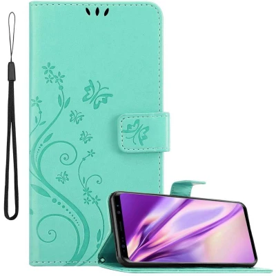 Afbeelding van Cadorabo Hoesje geschikt voor Samsung Galaxy S9 PLUS in Bloemen TURKOOIS Beschermhoes Case Cover magnetische