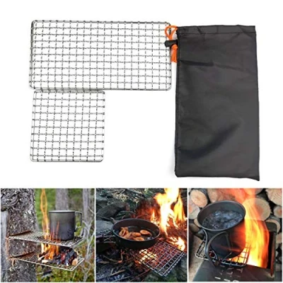 Afbeelding van Rayeeley 2 Pack RVS Mesh Camping Grill, Bushcraft Grills Backpacker Barbecue Grills, Kampvuur Koken BBQ Rooster, Hoge Sterkte Outdoor Gear voor Camping, Wandelen, Backpacken