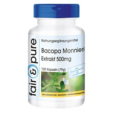 Afbeelding van Fair &amp; Pure® Bacopa monnieri extract 500mg brahmi capsules 20% bacosides zonder magnesiumstearaat 120