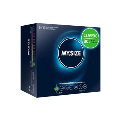 Afbeelding van MY.SIZE Classic condooms maat 1 I 47 mm breed 80 stuks mega pack premium extra dun true to touch gossamer dunne 0,07 wanddikte veganistisch