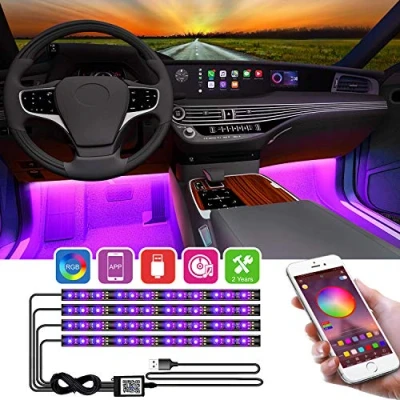 Afbeelding van YiLaie binnenverlichting voor auto‘s, beheert via Bluetooth applicatie, ledstripverlichting met USB poort, veelkleurig, doe het zelf, onder dashboard, lichtkit, actieve geluidsfunctie