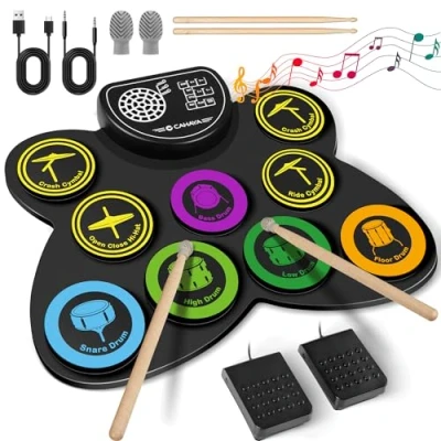 Afbeelding van CAHAYA Elektronische drumpadset: 9 draagbare elektrische oefenpads met ingebouwde luidspreker, drumsticks, voetpedalen, CY00370 1