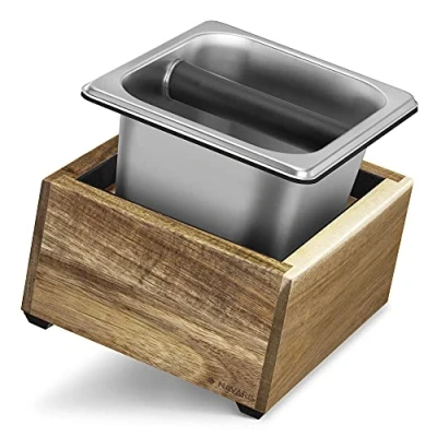 Afbeelding van Navaris uitklopbak koffie voor espressomachine 18 x 17 11 cm Knockbox van acaciahout en RVS