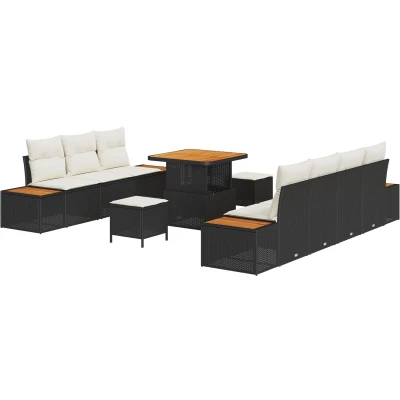 Afbeelding van vidaXL 10 delige tuinsofa set met kussens zwart poly rattan acacia