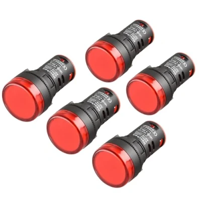 Afbeelding van Heschen 22 mm LED indicator pilotenlicht, AD16 22D/S, 12VDC 20mA, rood licht kleur, 5Pack
