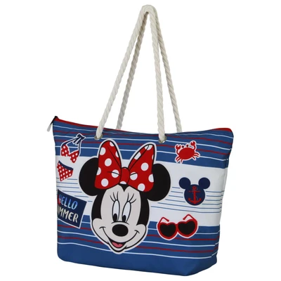 Afbeelding van Karactermania Disney Minnie Mouse Zomer Zon Strandtas met rits Boodschappentas Blauw