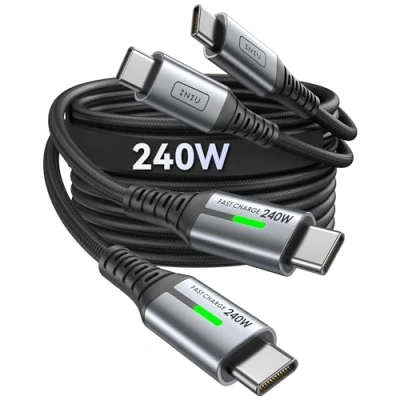 Afbeelding van INIU USB C kabel 3 ft, 2 pack 240W snellaadkabel type C, gevlochten USBC naar oplaadkabel voor iPhone 16 Pro Max 15 Plus Samsung Galaxy S24 Ultra S23 S22 MacBook iPad Steam Deck enz.