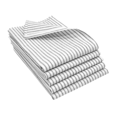 Afbeelding van ZOLLNER Set van 5 theedoeken, halflinnen, 50 x 70 cm, super absorberende en pluisvrije keukendoeken, wasbaar tot 60 C, in grijs wit gestreept, gastronomiekwaliteit, Oeko Tex® gecertificeerd
