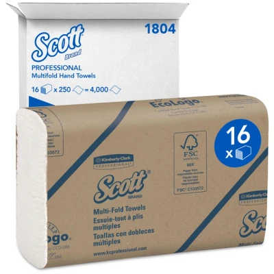 Afbeelding van Handdoek Scott m vouw 1 laags 23x23,5cm 16x250stuks wit 1804