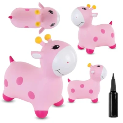 Afbeelding van Springdier met pomp 1+, springpaard, springhond, max 50kg vanaf 1 jaar, verschillende dieren en kleuren (Roze Giraffe)