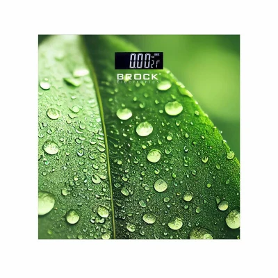 Afbeelding van Brock BS‐003 Digitale Personenweegschaal 30 x cm 180 kg Stijlvol Blad‐motief Helder Verlicht Display Inclusief 2x AAA Batterijen