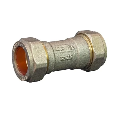 Afbeelding van 22 mm enkele terugslagklep WRAS goedgekeurde compressiemontage, niet retourklep, eenrichtingsisolatie DZR Geschikt voor drinkwatersystemen, voldoet aan de Britse watervoorschriften (22 mm)