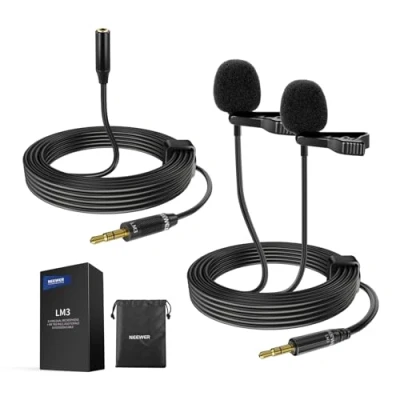 Afbeelding van NEEWER 2 m bedrade dual lavalier microfoons met 4 verlengkabel, mini clip op omnidirectionele condensator revers Lav microfoon 3,5 mm TRS voor DSLR spiegelloze camera camcorder interview vlog, LM3