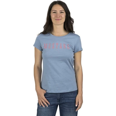 Afbeelding van Mustang Alexia C LOGO Tshirt print hellblau, Dames, Maat: Small, Hellblau