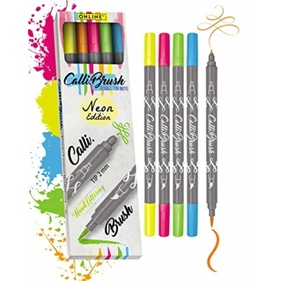 Afbeelding van ONLINE Schreibgeräte Calli markeerstift 5 stuk(s) Blauw, Groen, Oranje, Roze, Geel Borstelpunt