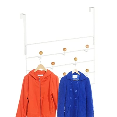 Afbeelding van Relaxdays deurkapstok met 10 haken, deurgarderobe om op te hangen, voor deuren van 4 cm, slaapkamer of hal, wit/natuur