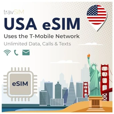 Afbeelding van travSIM VS eSIM T Mobile Netwerk Onbeperkt data, bellen en sms&#039;en in de voor werkt op compatibele iOS Android apparaten 14 dagen