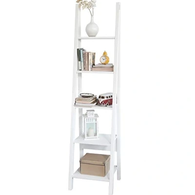 Afbeelding van SoBuy FRG101 W Ladderrek Opbergplank Boekenplank Landelijk Wit