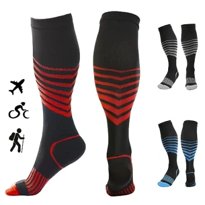 Afbeelding van Kreori Compressiekousen voor dames en heren, steunkousen, compressiesokken sport, wandelen, fietsen, vlucht, hardlopen, reizen, zwangerschap, verpleegsters, 15 20 mmHg, Rood 1 paar, Lareg/X Large