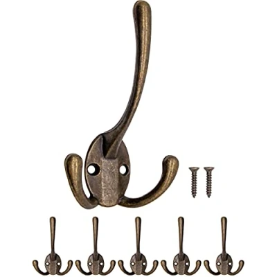 Afbeelding van Fuxxer® Antieke garderobehaken, handdoekhaken, kledinghaken, hoedhaken, wandhaken in messing brons design, vintage landhuis retro, set van 5