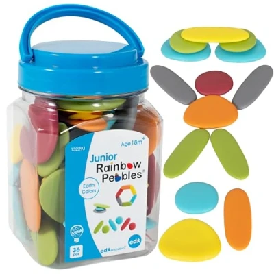 Afbeelding van edx education Junior Rainbow Pebbles Mini Jar Earth Colors Sorting and Stacking Stones Math Manipulative For Ages 18M+
