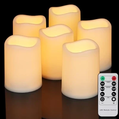 Afbeelding van FREEPOWER 6 waterdichte led kaarsen voor buiten, met timer, afstandsbediening, flikkeren, vlamloze stompkaarsen, werkt op batterijen, warmwit, diameter 7,5 x 10 cm