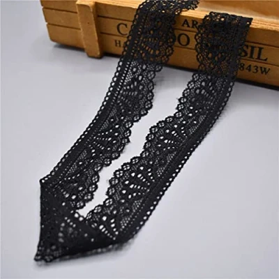 Afbeelding van Yulakes 30 yards Wit Zwart Elasticiteit Kanten Rand Sierlint Kant Bloem Bord voor Ambachten Lingerie Trouwjurk Bruiloft Decor 3 cm breed (zwart)