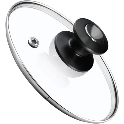 Afbeelding van KADAX Pandeksel, universeel deksel van glas met zwarte en zilveren handgreep, hittebestendig in verschillende maten, pannendeksel, glazen voor pan, pan (20 cm)