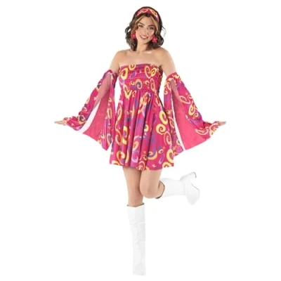 Afbeelding van Fun Shack Dames jaren &#039;60 roze Swirl jurkkostuum