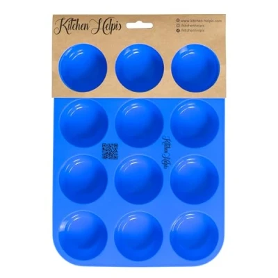 Afbeelding van Kitchen Helpis® Smart Muffin, BPA vrij, Pan met anti aanbaklaag, Inclusief receptenboek, siliconen muffinvorm, 12 kops silicoon muffinvorm